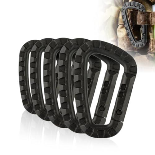 Set di 5 Moschettoni Tattici Multifunzione in Plastica Resistente a Forma di D