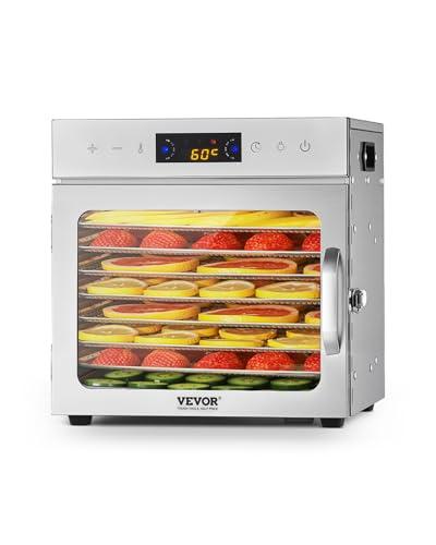 VEVOR Essiccatore per Alimenti 8 Vassoi in Acciaio Inox, Essiccatore Elettrico per Alimenti 400 W Temperatura Regolabile Timer per Carne Secca, Frutta, Verdura, Erbe Aromatiche, Dolcetti per Cani