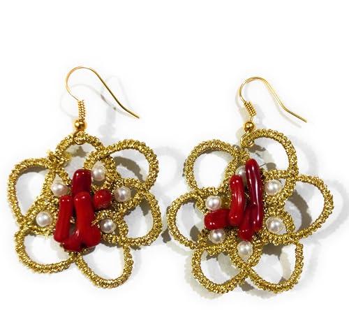 Orecchini artigianali al chiacchierino con pietre e cristalli handmade