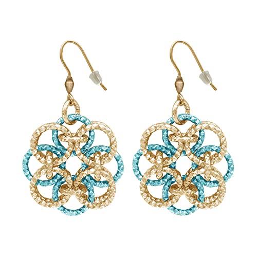 ParticolarModa Orecchini Donna Pendenti Rosone Dorato/Turchese