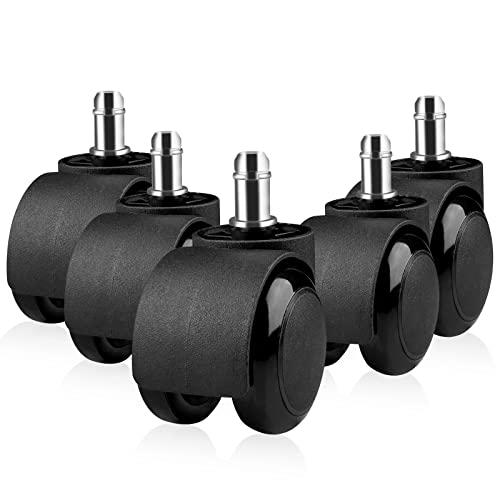 Gvolatee - Set di 5 Rotelle per Sedia Ufficio/Gaming (11x22mm), Silenziose e Antigraffio, per Pavimenti Duri, Laminati e Piastrelle