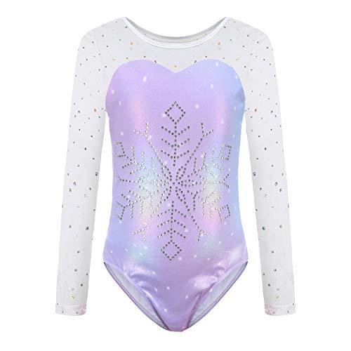 Sinoeem Ragazze Ginnastica Leotards Balletto Body Costumi di Danza per Bambini da 5 a 14 Anni (Violetta - Manica Lunga, 5-6 Anni)