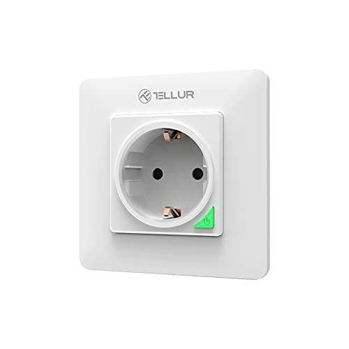 TELLUR SMART Presa a Muro Intelligente WiFi, Presa Smart Alexa, Google e Scorciatoie Siri, Monitoraggio Consumi, Pesa WiFi con Controllo App, 3000W, 16A, Nessun HUB Richiesto, Bianco