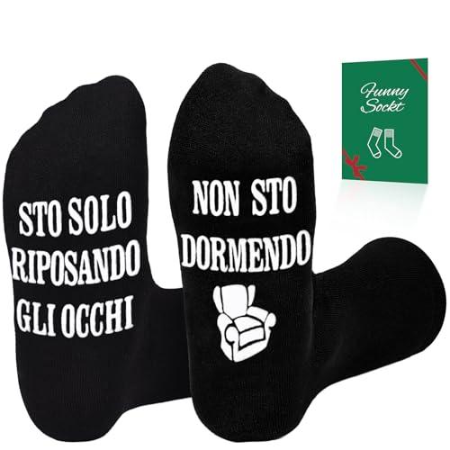 Tuopuda Regalo Uomo Natale Calzini Uomo Divertenti Antiscivolo 43-46, Regalo Papà/Festa del Papà, Idee Regalo Uomo Compleanno Per Papà Nonno Lui Fidanzato Utile, Nero-divano