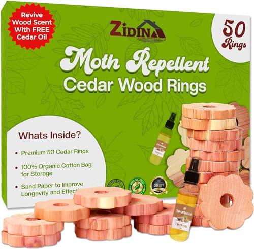 Zidina® Antitarme per Armadi - 50 Anelli in Legno di Cedro