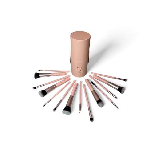 DS BEAUTY Set di 14 Pennelli Make Up Professionali Ipoallergenici in Elegante e Pratica Custodia a Tubo