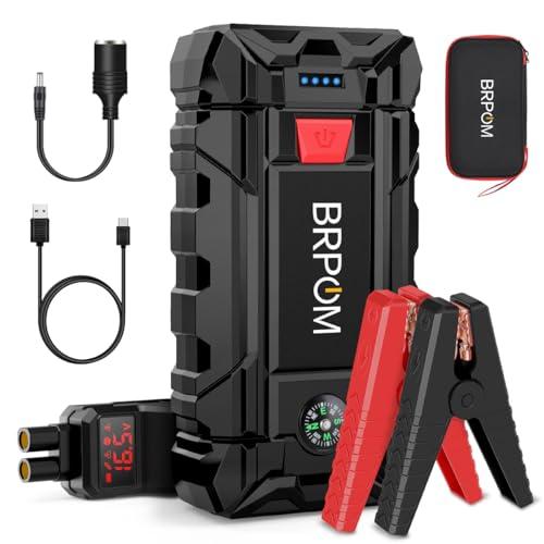 BRPOM Avviatore Batteria Auto, 6000A 26800mAh Avviatore di Emergenza per Auto/Moto, (Motori Fino a 10.0L Gas o 8.0L Diesel) Torcia a LED,Porta USB da per Smartphone