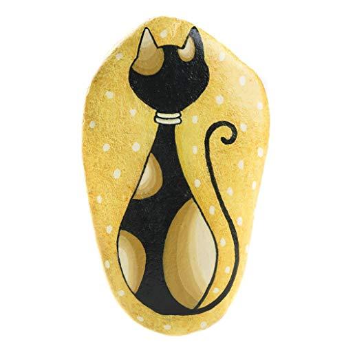 Gattino Nero, Sasso Dipinto a Mano, Gatto Dipinto, Gatto di Schiena