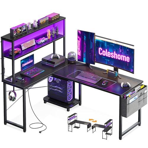 Coleshome Scrivania Gaming Angolare con LED e Prese