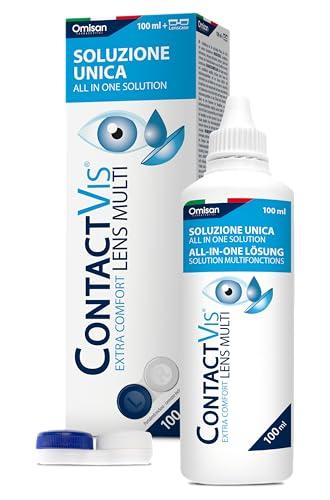 ContactVis Soluzione Unica per Lenti a Contatto con Acido Ialuronico - 100 ml Travel Pack + Portalenti
