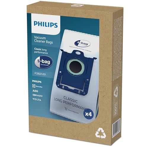 Philips Aspirazione FC8021/03 Confezione da 4 Sacchetti per aspirapolvere, USA e Getta, Formato Standard, a Lunga Durata, 3 Litri, Plastica