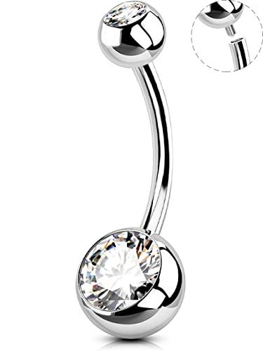 OUFER Piercing Ombelico Acciaio Inox 316L Extra Lungo con Zirconia Cubica