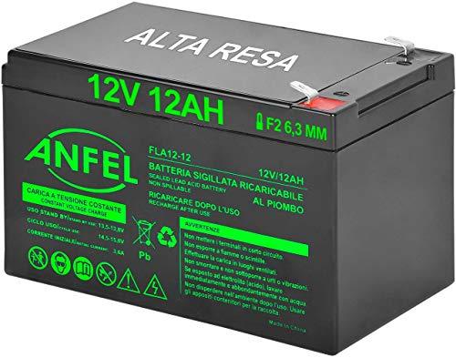 ANFEL Batteria Lead Acid AGM 12V 12Ah al Piombo Ricaricabile Pila Batteria Ermetica Batterie di Ricambio per Bici Scooter Trattorino Tosaerba Carrelli Golf Cars Carrozzina Tagliaerba