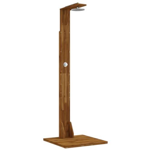 vidaXL Doccia da esterno 219 cm Naturale, Doccia da esterno moderna, stazione di risciacquo in legno di acacia, testa rotante in acciaio inox, resistente agli agenti