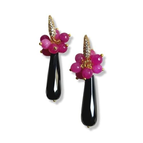 Orecchini fucsia e neri in pietre dure