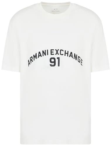 Armani Exchange T-Shirt Uomo con Logo Grande Ricamato, Bianco Sporco, Taglia XS