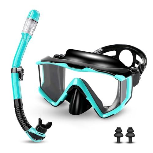 Set Snorkeling Adulti Maschera Panoramica e Boccaglio Nero/Verde