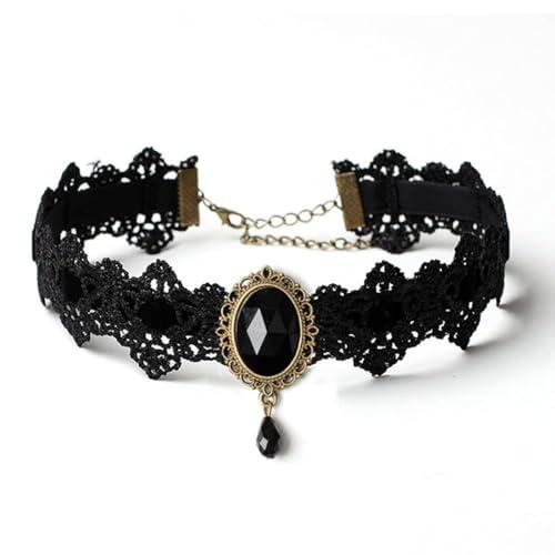 Collare Girocollo Gotico in Pizzo Nero con Strass