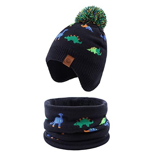 XIAOHAWANG Cappello Dinosauro con Sciarpa per Bambini 2-4 Anni