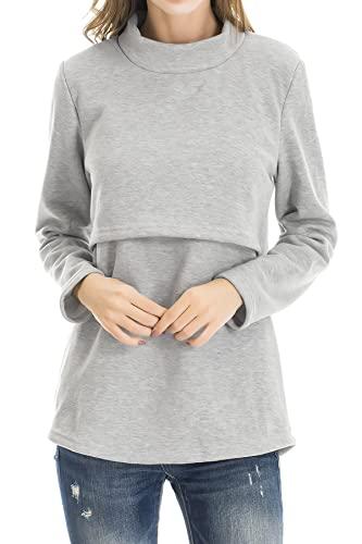 Smallshow Abbigliamento da Allattamento Invernale a Manica Lunga da Donna M Light Grey