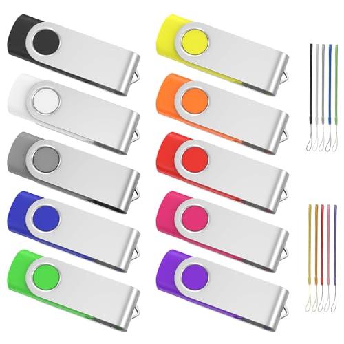 Chiavetta USB 4GB 10 Pezzi, ABLAZE Girevole Penna USB 4 GB Pennetta USB 2.0 Drive Memoria Flash con Corda (Multicolore)