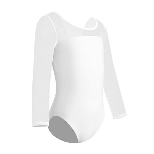 ZYXWVU Body Danza Classica Bambina con 3/4 Manica Lunga a Rete, AM3000ZX-bianco, 11-12 anni