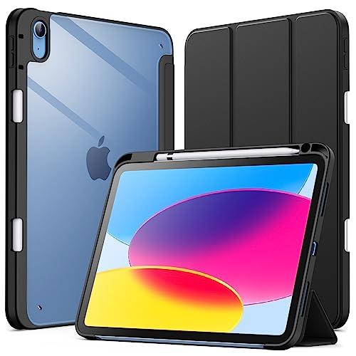 JETech Custodia per iPad 10 (10,9 Pollici, Modello 2022, 10ª Generazione) con Portapenne, Posteriore Chiaro Trasparente Supporto Sottile per Tablet Cover Antiurto (Nero)