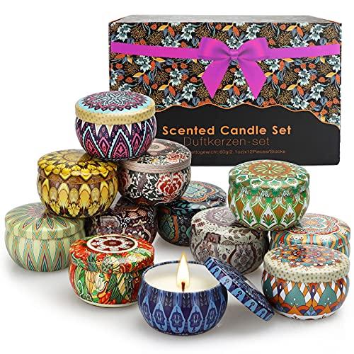 Candele Profumate Regalo Set per Donne, 12 Aromi Naturali