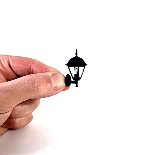 Lampione da parete nero per presepi e diorami con micro lampada luce calda 12V