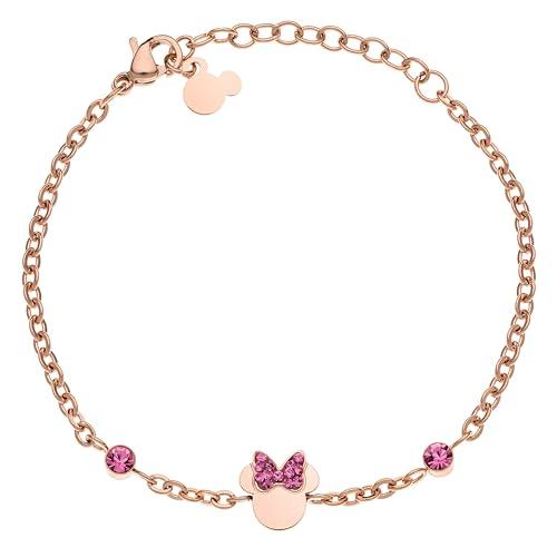 Disney Bracciale Minnie Mouse in Acciaio Inossidabile e Zirconi Rosa