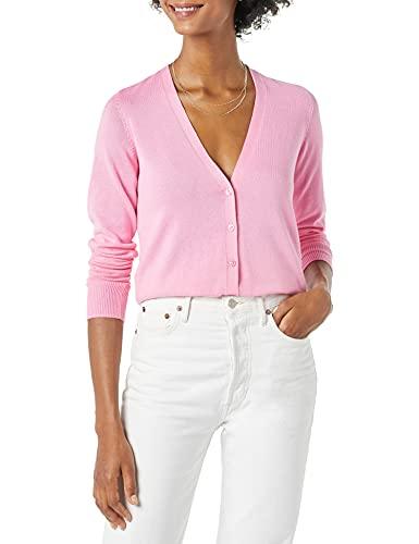 Amazon Essentials Cardigan Leggero Girocollo Donna, Rosa, L