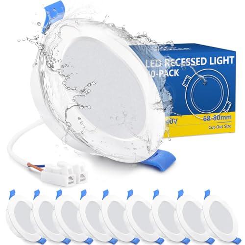 ZIZZLER 10 Faretti LED da Incasso per Cartongesso 220V, 4000K Luce Naturale, Foro 68mm - 80mm, 5W IP44