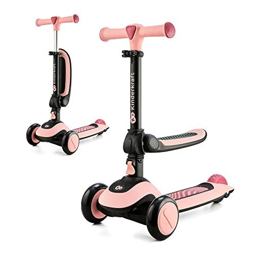 Kinderkraft HALLEY Monopattino Bambino, Triciclo bambini 1 anno, con 3 Ruote LED, Pieghevole, Manubrio regolabile in altezza, per Bambini 3-13 Anni, Carico Massimo 50 kg, Rosa