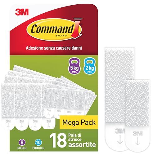 Command Strisce Adesive Appendiquadri, Bianco, 10 Coppie di Strisce Piccole (S), 8 Coppie di Medie (M)