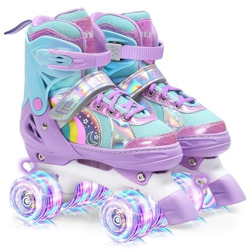 OLYSPM Pattini a Rotelle Regolabili con 4 Ruote Luminose per Bambini (Viola)