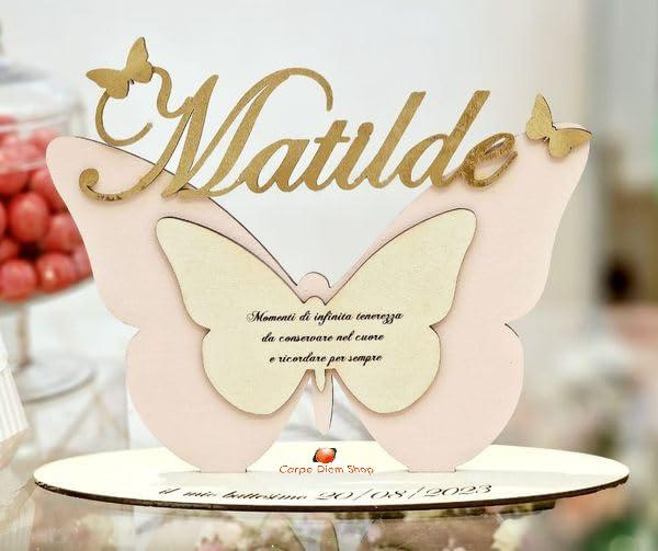 Scritta in Legno Personalizzata con Farfalla - Topper per Torta