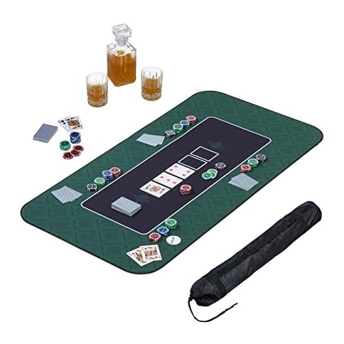 Relaxdays Tappeto da Poker 120x60cm, Tappetino Carte, Gioco Texas Holdem, Panno Rettangolare Poliestere, Verde Nero
