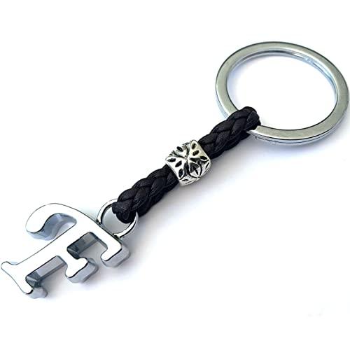 ASTER ALHELÍ Portachiavi con Iniziale Personalizzata in Cuoio e Argento (Lettera F)