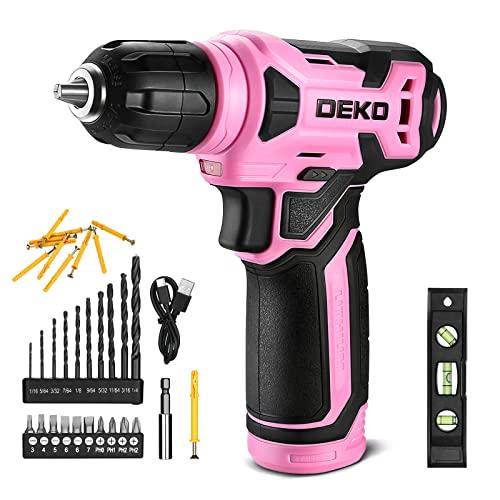 Trapano Avvitatore a Batteria DEKO PRO Rosa - Kit Completo con 42 Accessori