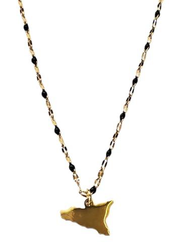 Collana Sicilia Labbra Dorate in Acciaio Inossidabile e Semi di Grano Smaltati