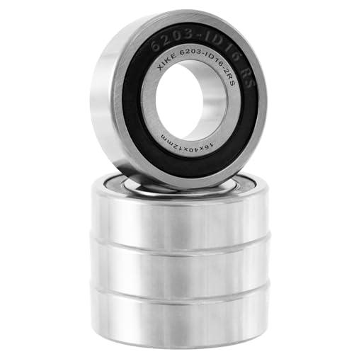 XiKe 4 Pezzi 6203/16-2RS Cuscinetti a sfere 16x40x12mm, Acciaio al cromo｜Doppie Guarnizioni in Gomma｜Pre-lubrificati｜6203/16RS Cuscinetti a sfera a gola profonda con coperchi sigillati.