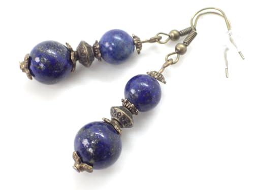 Orecchini Lapislazzuli Blu e Bronzo Antico - Stile Vintage Made in France