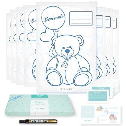 Wellode® 8 Bustine Corredino Neonato Ospedale Teddy Bear con Pennarello
