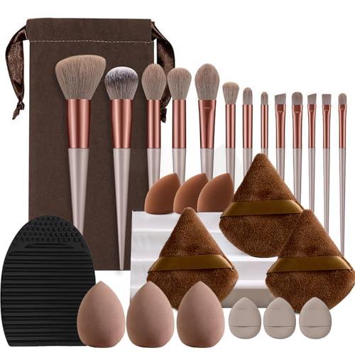 Set di pennelli da trucco da viaggio, 26 pezzi, kit di spugne sintetiche di alta qualità, per fondotinta, correttori, cipria, spugnette per principianti