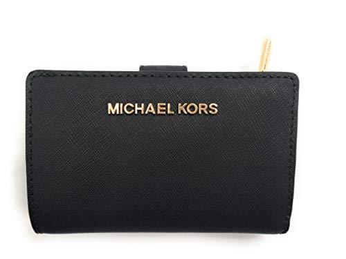 Michael Kors Jet Set Travel Portafoglio Moneta in Pelle Saffiano Bifold Zip Nero