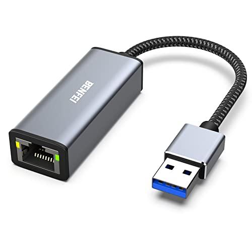BENFEI Adattatore USB a Ethernet, USB 3.0 a RJ45 1000Mbps Gigabit Ethernet LAN Adattatore, Compatibile per Laptop PC con Windows 11/10/8.1/8/7/XP/Vista, Mac OS [Guscio in alluminio e cavo in nylon]