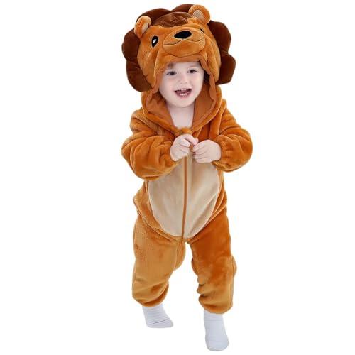ACWOO Baby Lion Costume Set, Pagliaccetto Bambino Neonata Unisex, Flanella Carino Vestiti Lion con Coda, Pigiami Animali da Bimbi per Carnevale Halloween Festa Cosplay Leone Costume（100cm）