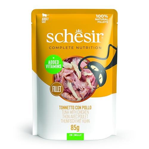 Schesir, Tonnetto con Pollo in Gelatina, Alimento Umido Completo per Gatti, in Busta, Ingredienti 100% Naturali, Cruelty Free, 12 x 85g