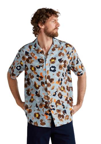 Camicia Uomo Manica Corta United Colors of Benetton Stampa Bowling Misto Lino
