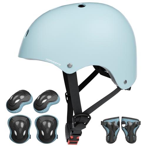 KORIMEFA Casco Bici e Protezioni Set per Bambini (3-13 Anni) - Blu Chiaro, Taglia M
